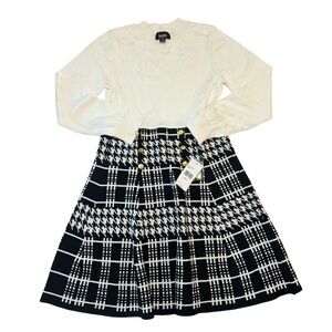 Fit & Flare Plaid Houndstooth Dress